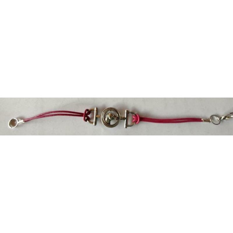 Lederen armband met paardenhoofd: roze