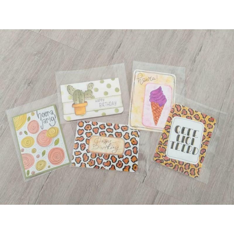 Set van 5 zelfgemaakte kaarten (ook per stuk te koop)