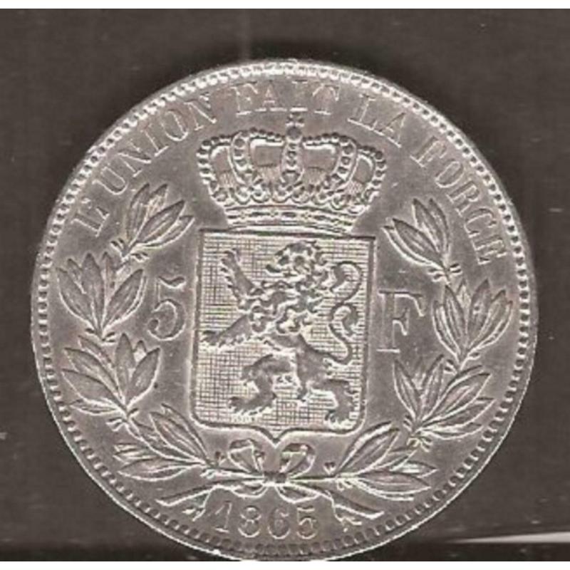 Koning leopold 1 zilver 5 franc 1865 25 gram