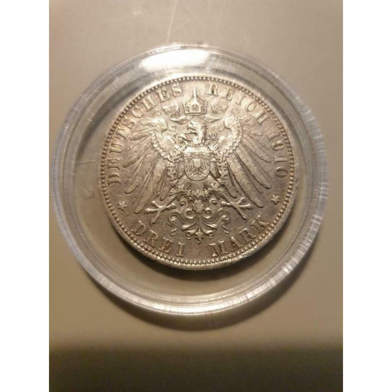 munt Duitsland 3 mark 1910 D
