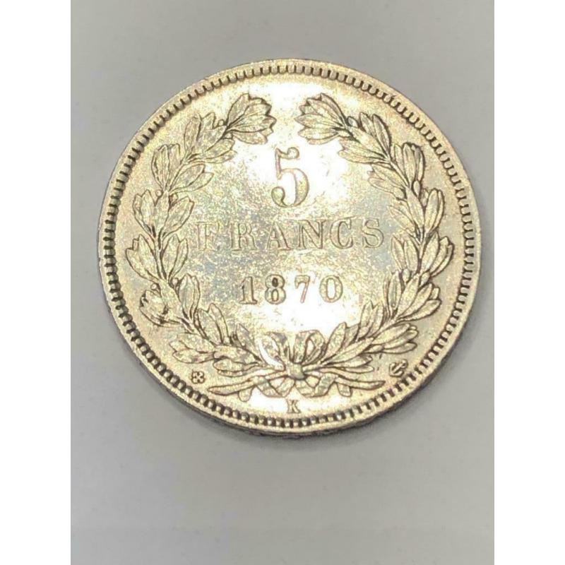 Munt zilver Frankrijk 5 FR Ceres 1870 K anker zeldzaam !!