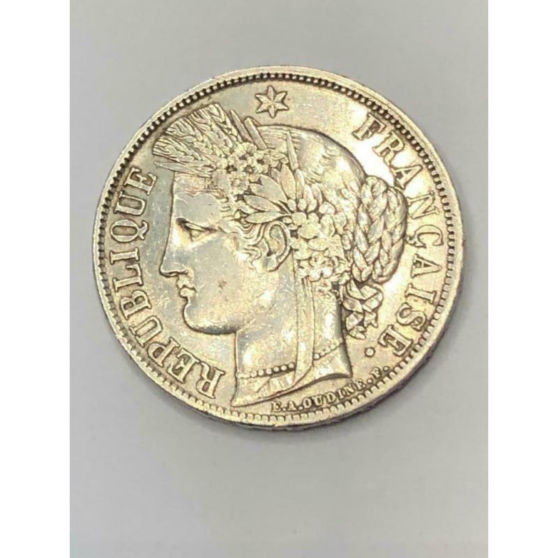 Munt zilver Frankrijk 5 FR Ceres 1870 K anker zeldzaam !!