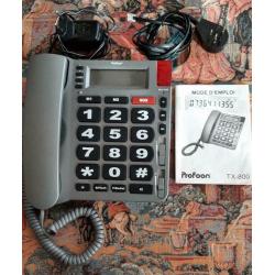 Téléphone fixe Profoon TX800 grands chiffres alarme parfait