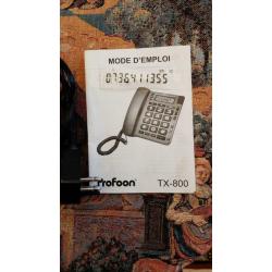 Téléphone fixe Profoon TX800 grands chiffres alarme parfait