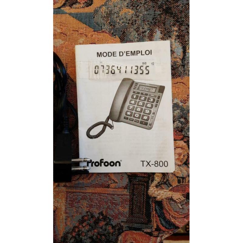 Téléphone fixe Profoon TX800 grands chiffres alarme parfait