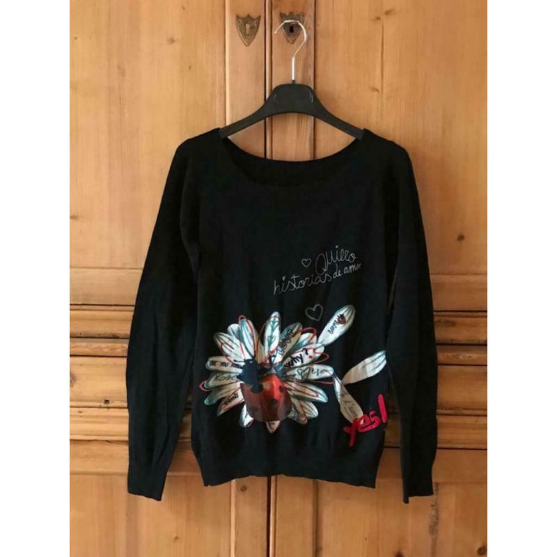 Desigual trui zwart katoen met bloem en lieveheersbeestje