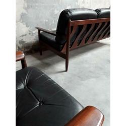 Vintage bankstel leder bank fauteuils zetels 3+1+1 Deens ?