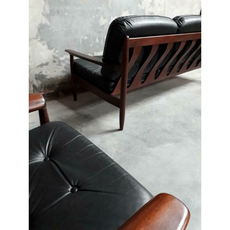 Vintage bankstel leder bank fauteuils zetels 3+1+1 Deens ?